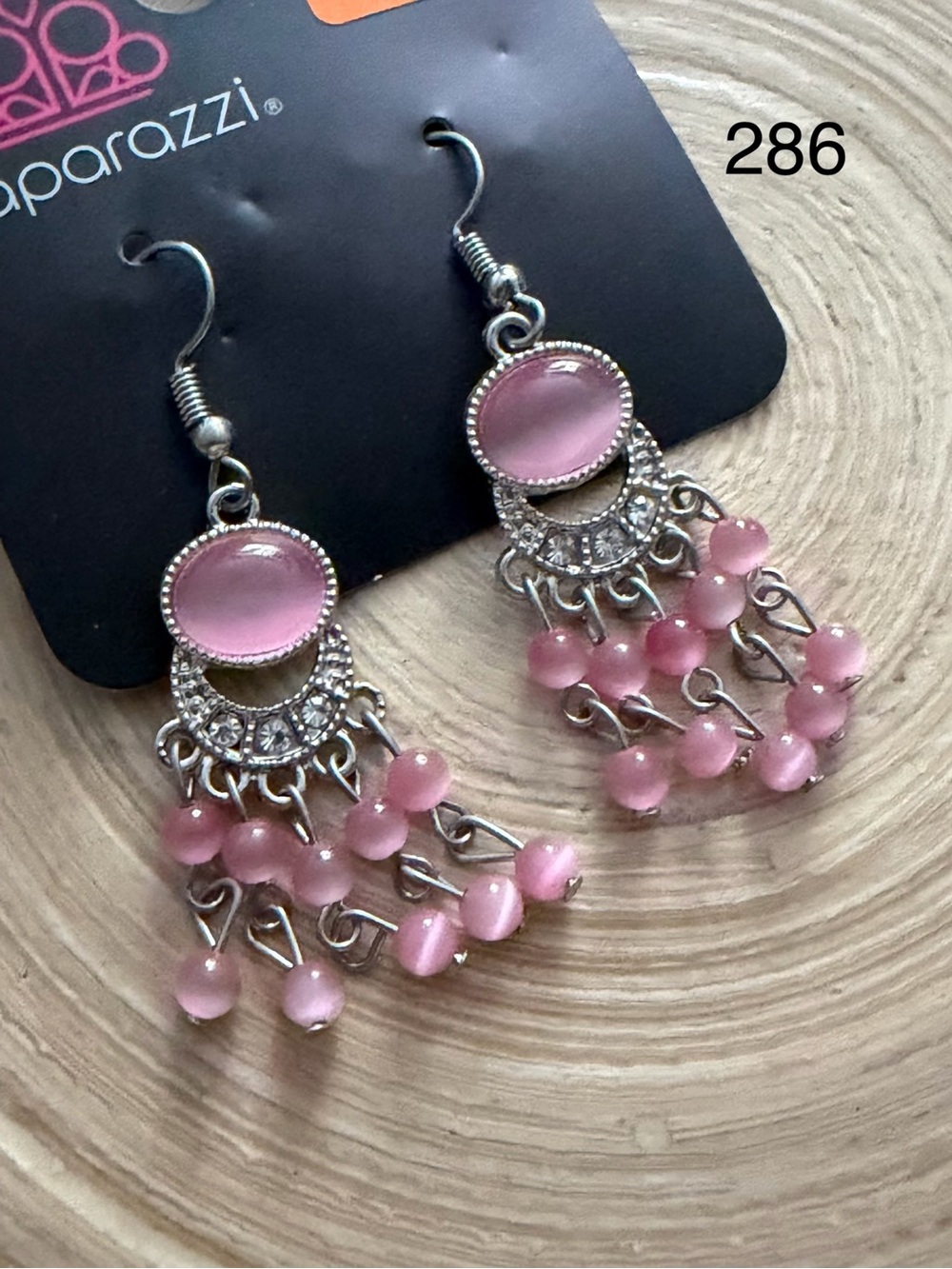 paparazzi Pink Glass Cabochon Chandelier Earrings